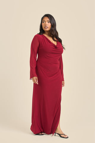Curve Cowl neck burgundy mesh dress