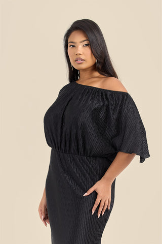 Curve Chevron Pleat Drop Shoulder Midaxi Dress