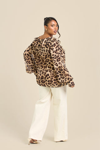Curve Ruffle Leopard Chiffon Blouse