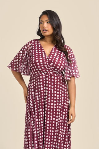 Curve Angel Sleeve Wrap Front Polka Dot Maxi Dress