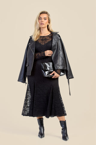 Curve Long Sleeve Lace Godet Hem Midaxi Dress