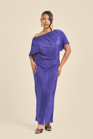 Curve Drop Shoulder Plisse Midaxi Dress