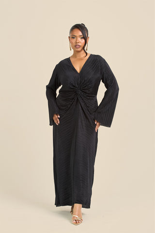 Curve Twist Front Flare Sleeve Plisse Midaxi Dress