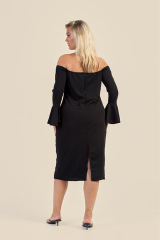 Curve Bardot Ruffle Sleeve Scuba Midi Dress