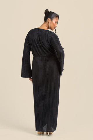 Curve Twist Front Flare Sleeve Plisse Midaxi Dress