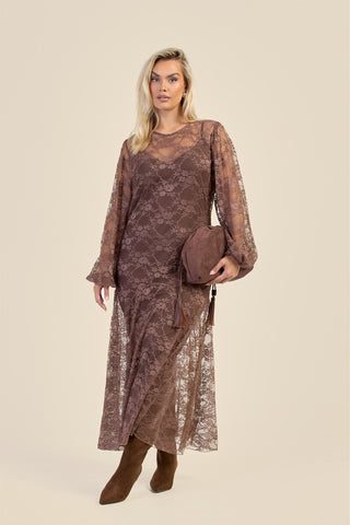 Curve Lace Balloon Sleeve Maxi Dress