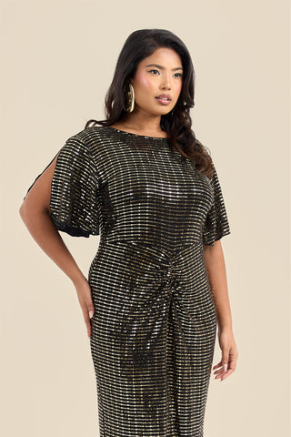 gold and black sequin dress plus size Sequin Gown Black And Gold Evening Dress Plus Size Plus Size Elegant Sweetheart Long Sleeve Prom Dresses Faeriesty