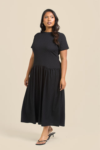 Curve Textured Drop Waist Smock Dress