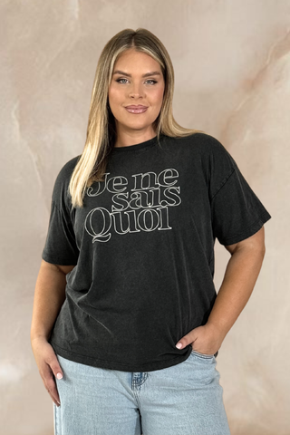 Curve acid wash cotton printed tee in slate