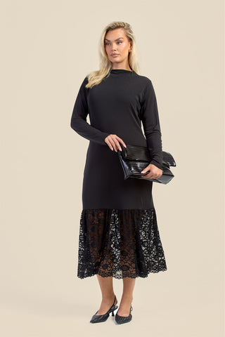Curve Long Sleeve Drop Hem Dress with Lace