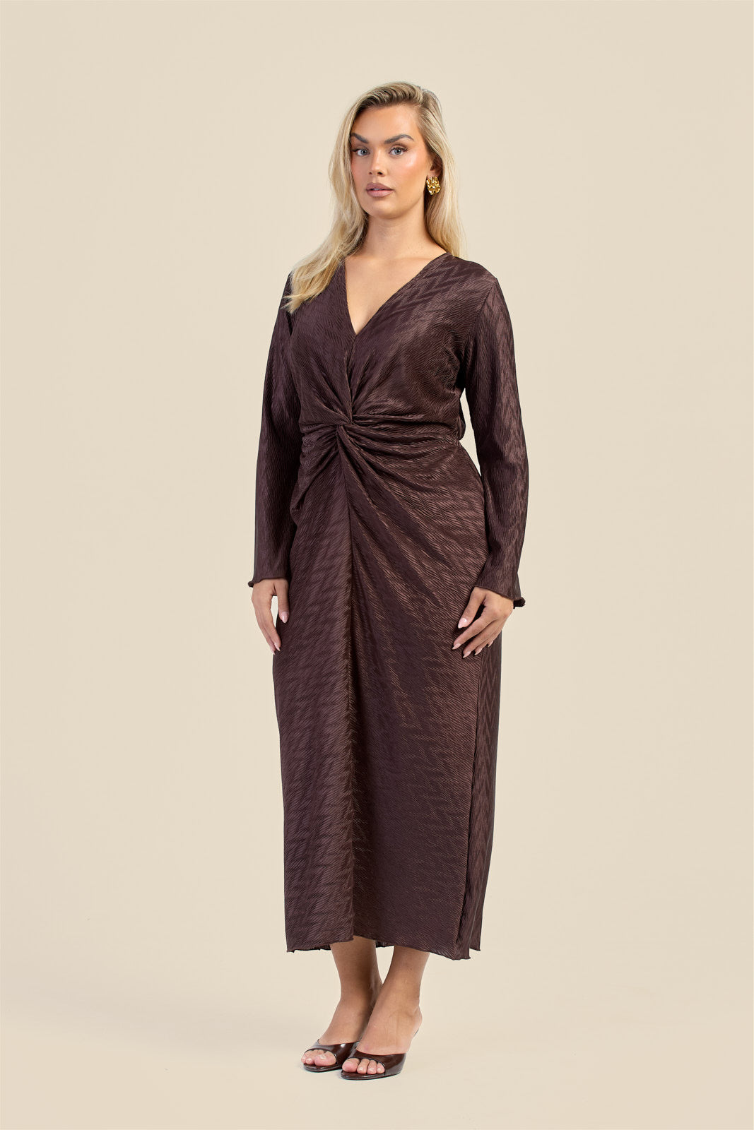 plus size brown wrap dress Ceyna Plus Size Women Summer Brown Autumn Elegant Festa Crossover Twist Waist A-Line Flare Sleeve Mini Dress Commute Vacation Spring Wrap Dress Gym