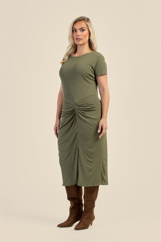 Curve Textured Knit Knotted Front Midi Dress