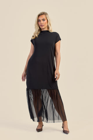 Curve Capped Sleeve Mesh Hem Maxi Dress