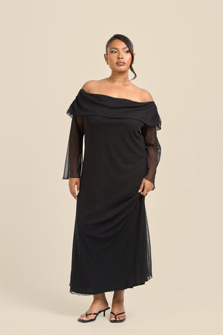 Curve Bardot Plain Mesh Midaxi Dress