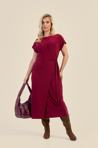 Curve Capped Sleeve Tie Side Midi Dress