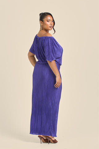 Curve Drop Shoulder Plisse Midaxi Dress
