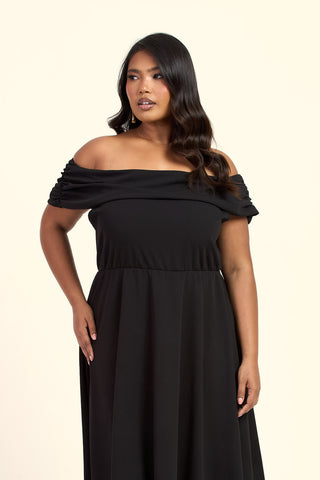 Curve Bardot Flared Skirt Midi Skater Dress