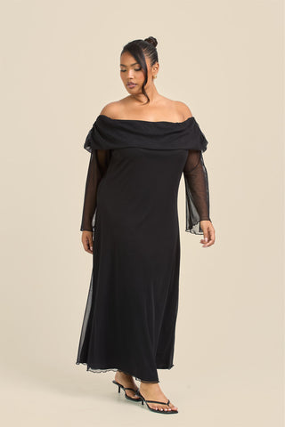 Curve Bardot Plain Mesh Midaxi Dress