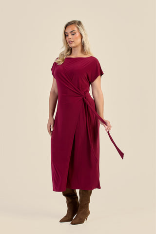 Curve Capped Sleeve Tie Side Midi Dress
