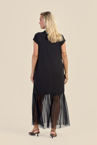 Curve Capped Sleeve Mesh Hem Maxi Dress