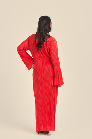 Curve Plisse Twist Front Flare Sleeve Midaxi Dress