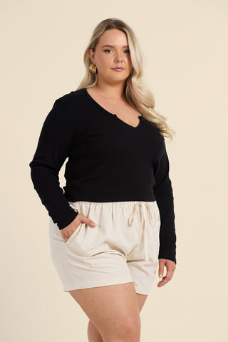 Curve Ribbed Notch Neck Top