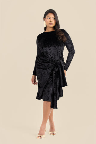 Curve crushed velvet tie front draped midaxi dress