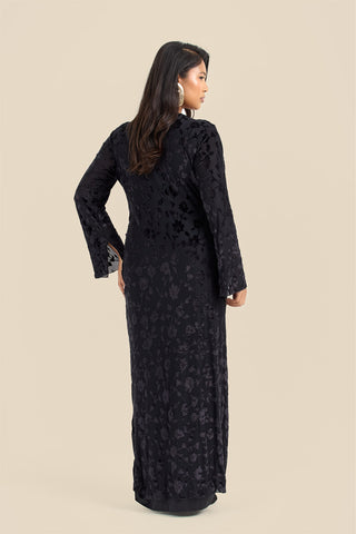 Plus Size Black Velvet Devore Cowl Neck Maxi Dress