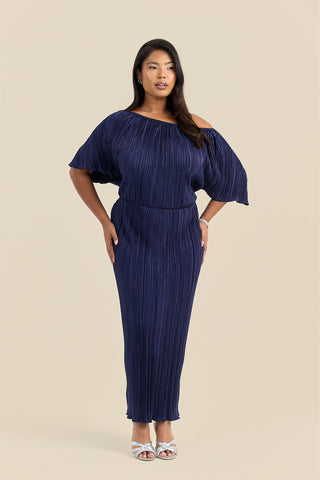 Curve Plisse Drop Shoulder Midaxi Dress