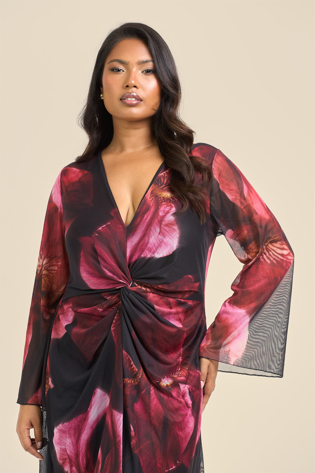 Curve Twist front large floral burgundy mesh midi dress Fashion//SZN Curve Twist front large floral burgundy mesh midi dress Fashion//SZN