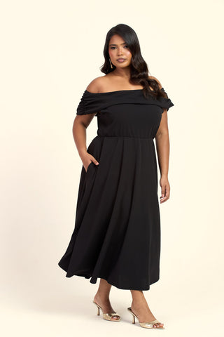 Curve Bardot Flared Skirt Midi Skater Dress