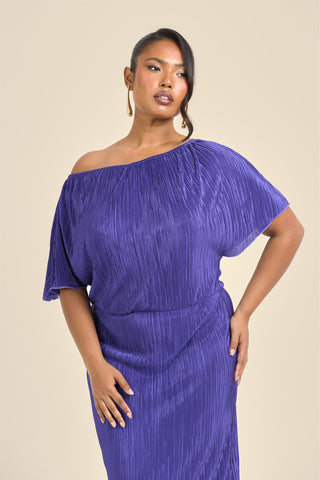 Curve Drop Shoulder Plisse Midaxi Dress