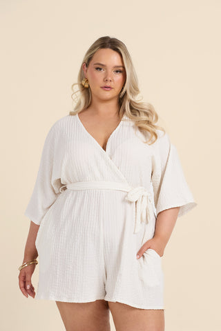 Curve Textured Tie Belt Resort Playsuit