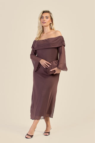 Curve Bardot Plain Mesh Midaxi Dress