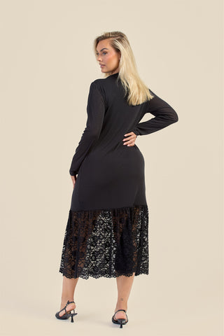 Curve Long Sleeve Drop Hem Dress with Lace