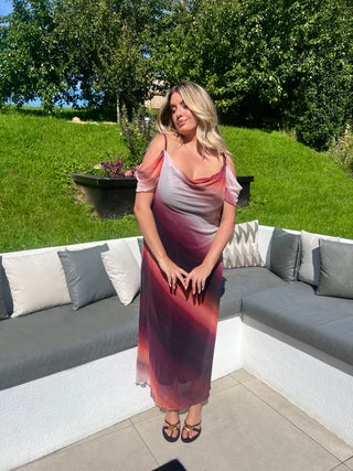 Curve Ombre Print Cold Shoulder Maxi Dress