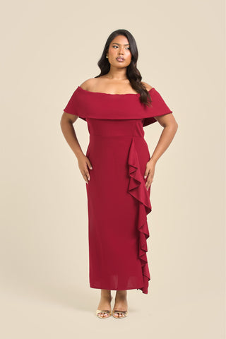 Curve Bardot Frill Scuba Midi Dress