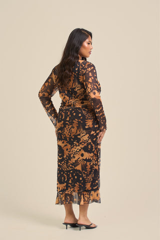 Curve Abstract Print Ruffle Hem Midi Midi Dress