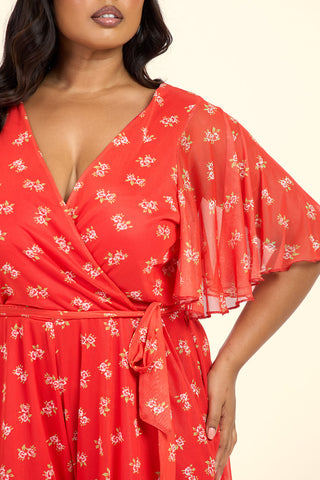 Curve Wrap Front Ditsy Floral Belted Playsuit