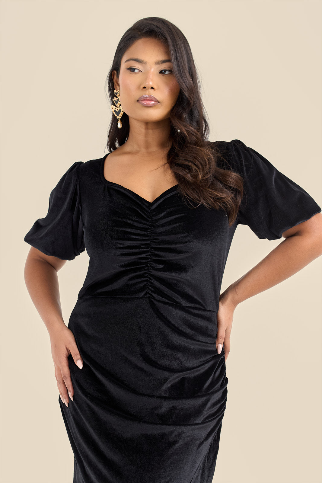 black ruched dress with puff sleeves Black Ruched Bodycon Dress - Puff Sleeve Dress - Ruched Dress