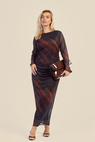 Curve Ombre Stripe Ruched Mesh Midaxi Dress