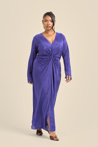 Curve Twist Front Flare Sleeve Plisse Midaxi Dress