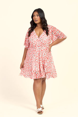 Curve Ditsy Floral Print Wrap And Ruffle Skater Dress
