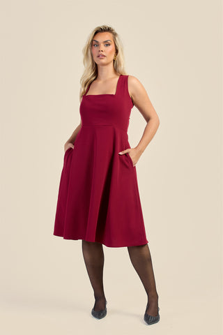 Curve Square Neck Flared Scuba Skater Dress