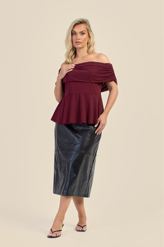Curve Gathered Bardot Peplum Top