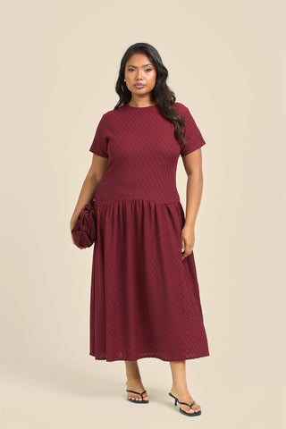 Curve Textured Drop Waist Smock Dress