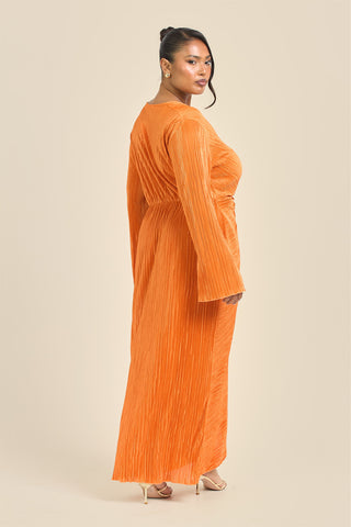 Curve Twist Front Plisse Flare Sleeve Midaxi Dress