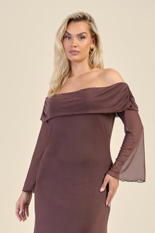Curve Bardot Plain Mesh Midaxi Dress