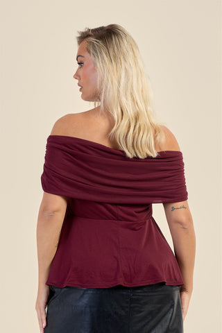 Curve Gathered Bardot Peplum Top