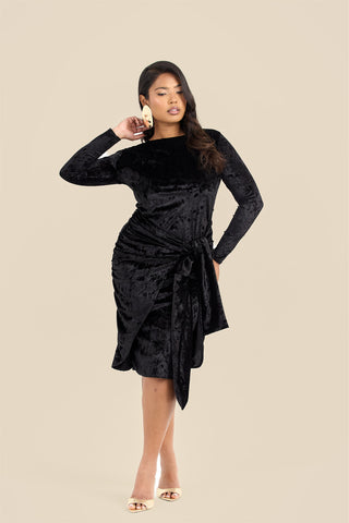 Curve crushed velvet tie front draped midaxi dress